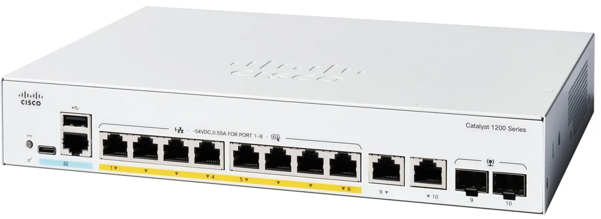Комутатор Cisco Catalyst 1200 8xGE, PoE, Ext PS, 2x1G Combo
