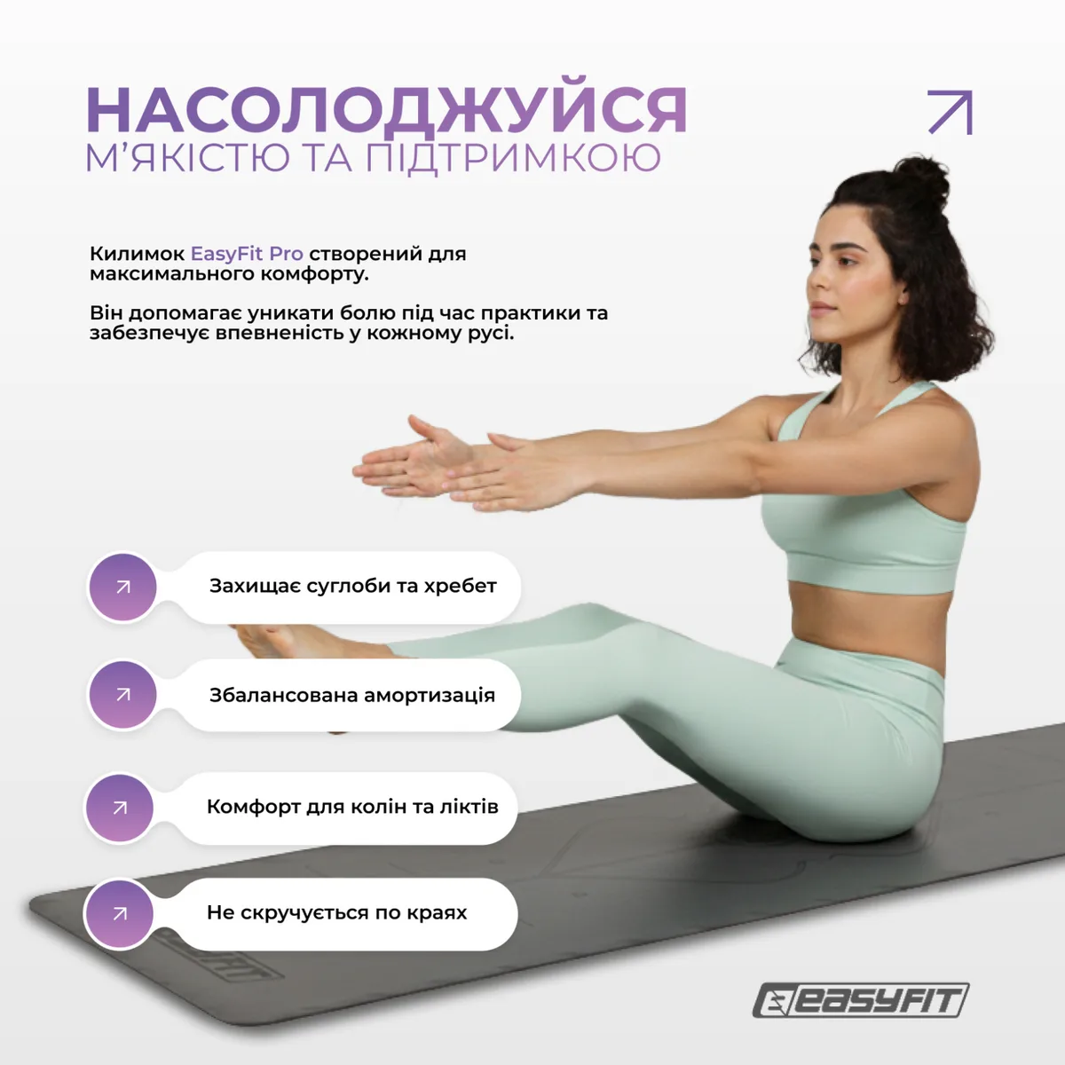 Килимок для йоги EasyFit каучук 5 мм Чорний 184х68 см