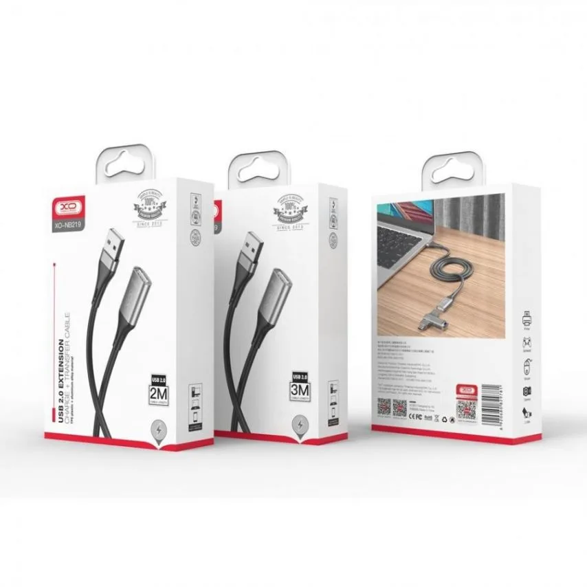 Подключатель USB XO металлический 2м черный