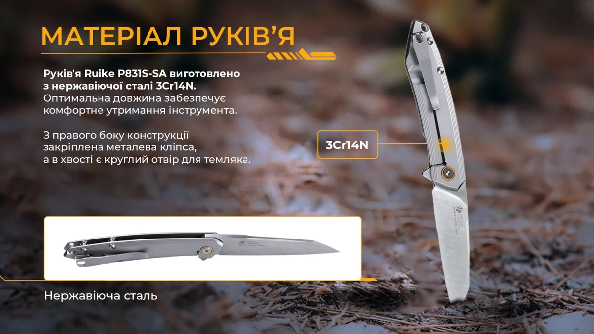 Складаний ніж Ruike сталь Sandvik 14C28N 85 мм сірий