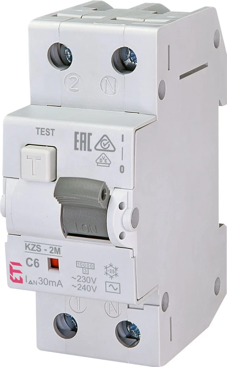Диференційний автоматичний вимикач ETI, KZS-2M C 6/0,03 тип AC (10kA)