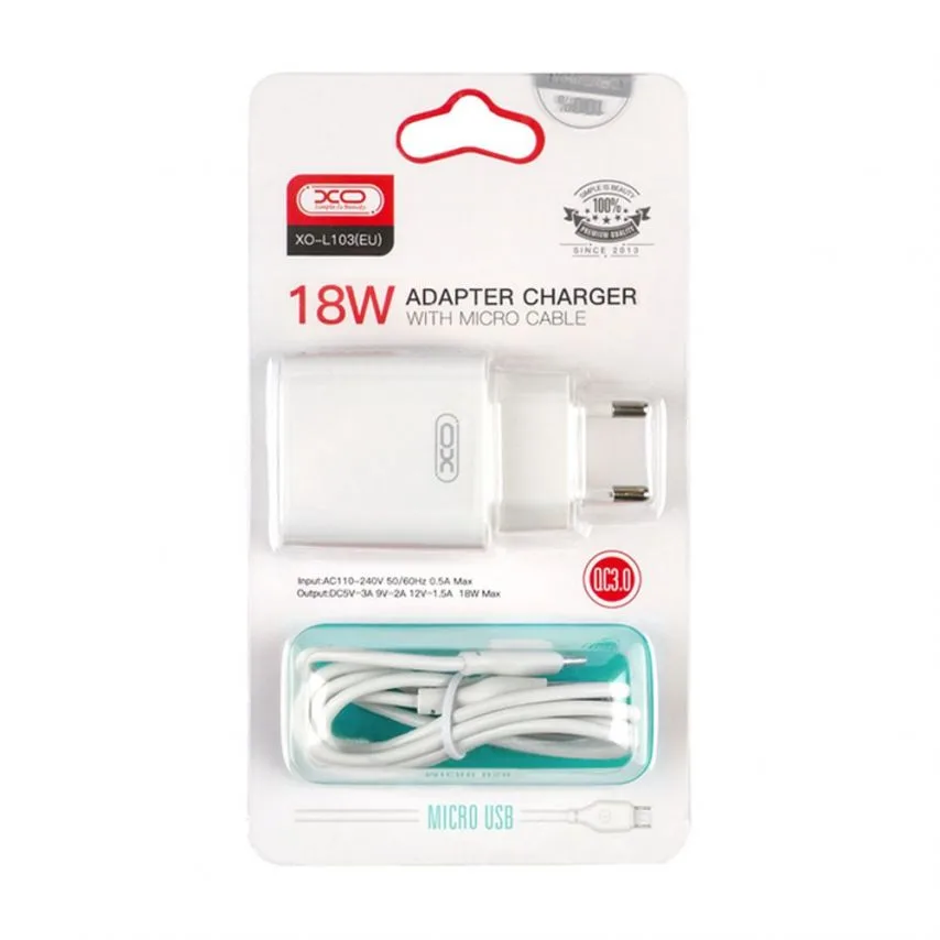 Мережевий зарядний пристрій XO 18W USB Micro 1м Білий