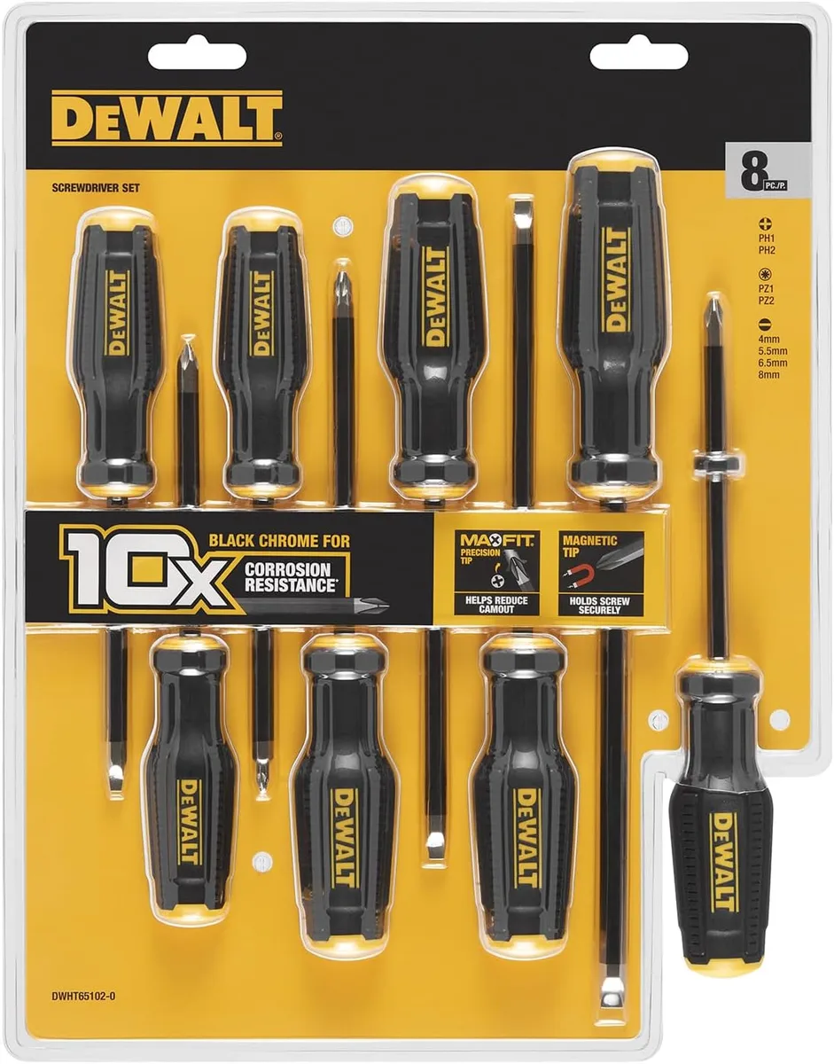 Набір викруток DeWALT TOUGHSERIES MAX FIT, SL, PH, SQ, 8 штук.
