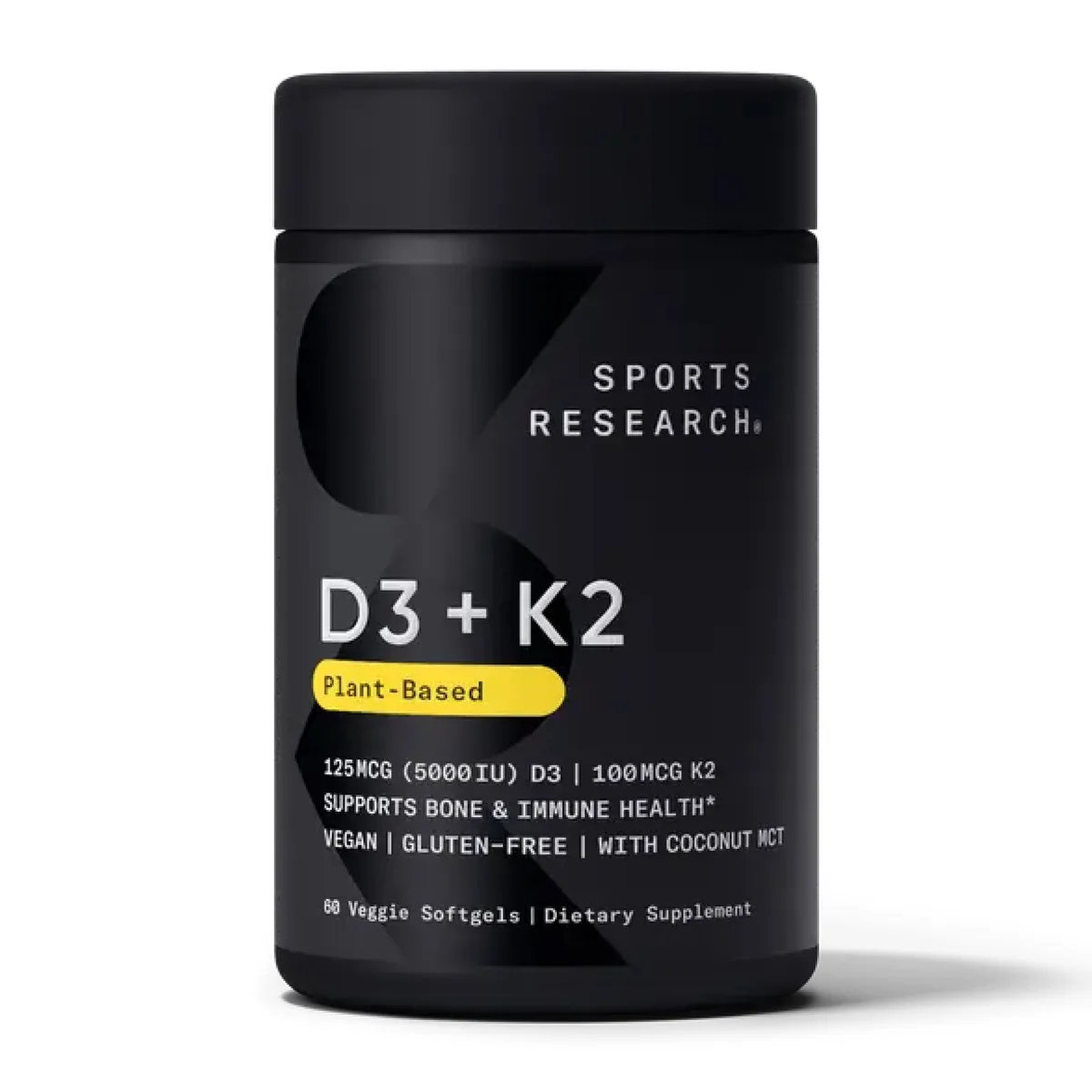 Веганский витамин D3 5000 МЕ и K2 100 мкг 60 капсул Sport Research без глютена