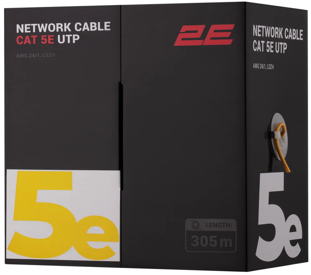 Кабель "вита пара" 2E CAT 5e, U-UTP, 305м, AWG 24/1, LSZH, жовтий