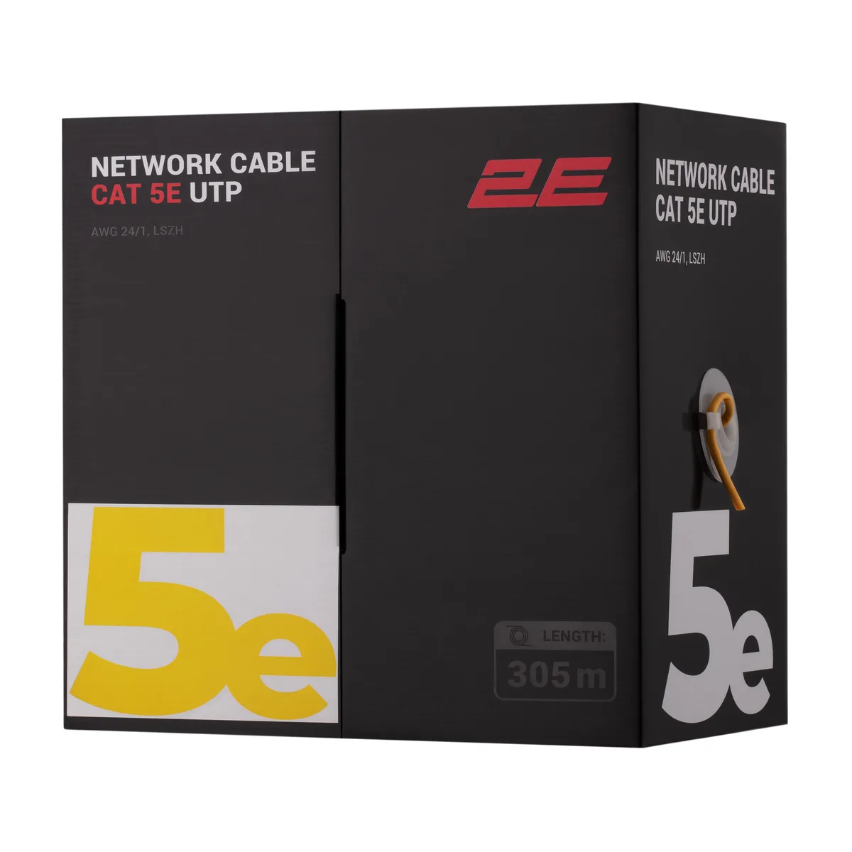 Кабель "вита пара" 2E CAT 5e, U-UTP, 305м, AWG 24/1, LSZH, жовтий