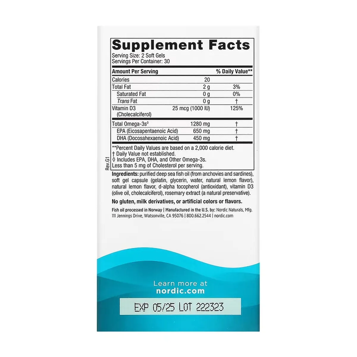Ultimate Omega-D3 Nordic Naturals 60 мягких капсул 1280 мг Омега-3 1000 МЕ витамина D3
