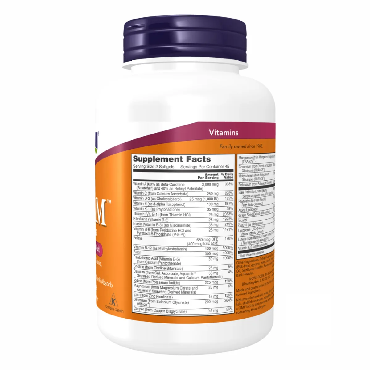 Мультивітаміни Now Foods Adam Men's Multi 180 капсул желатинові