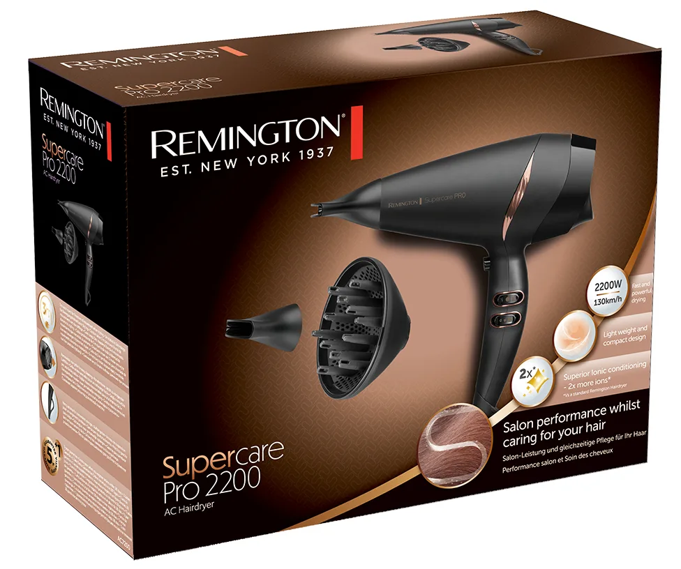 Фен Remington 2200 Вт чорний з іонізацією та дифузором