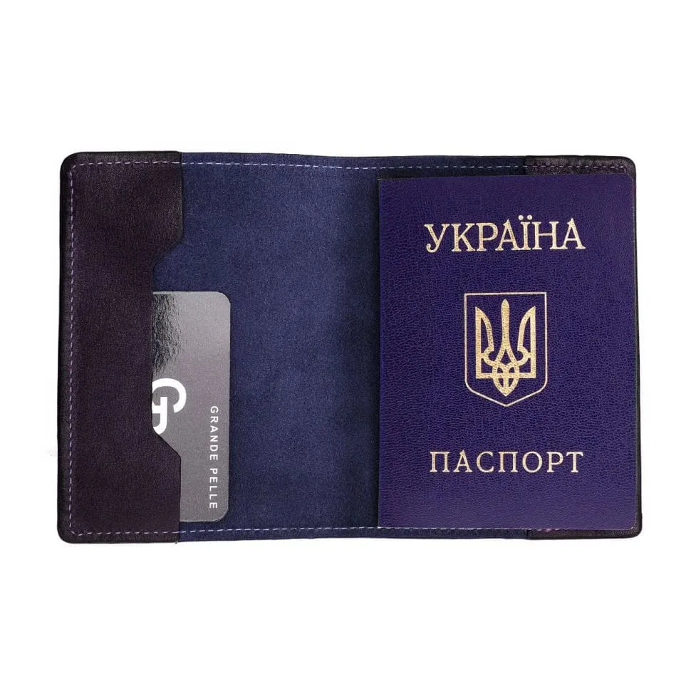 Кожна обкладка для паспорта Grande Pelle синя натуральна теляча шкіра унісекс для документів і подорожей.