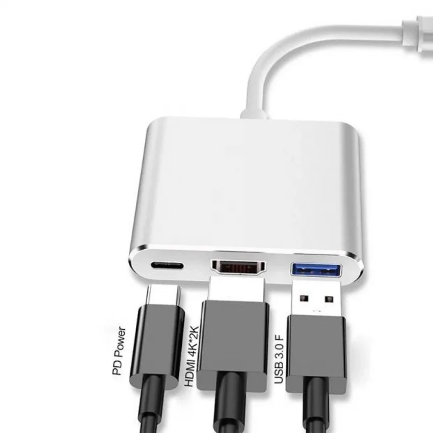 Хаб адаптер Type-C в HDMI 4K 30Hz алюмінієвий сплав 109х28,8х11,6 мм сріблястий