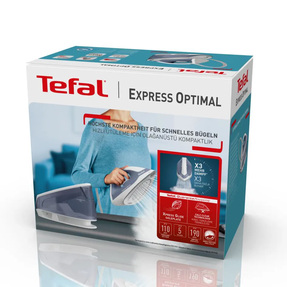 Парогенератор Tefal Optimal, 2200Вт, 1200мл, потужний паровий удар - 190гр, постійна подача пари - 110гр, керамічна підошва.