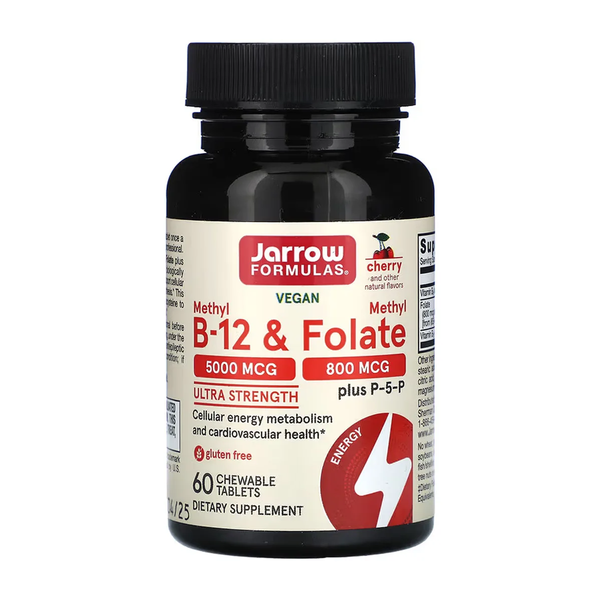 Метафолат і метил B-12 Jarrow Formulas 60 таб Веганський без глютену Енергетичний метаболізм