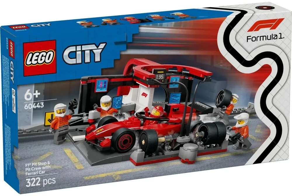 Конструктор LEGO City 6+ різнокольоровий піт-стоп F1 з болідом Ferrari