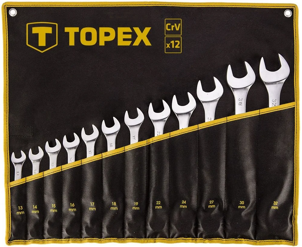 Набор комбинированных гаечных ключей TOPEX, 13-32мм, CrV, с чехлом для хранения, 12 шт.