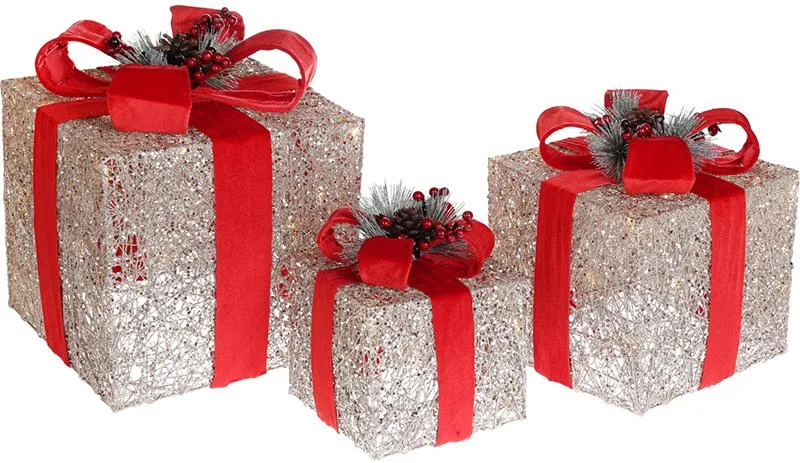 Набір подарункових коробок з LED-підсвіткою New Year Gifts шампань 3 шт