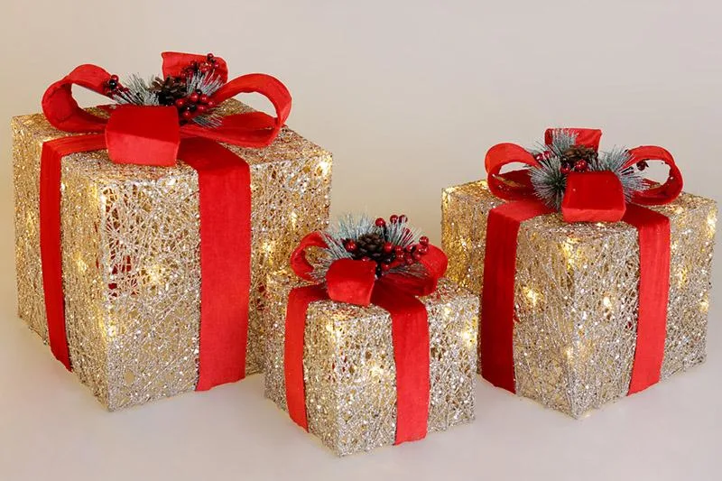 Набір подарункових коробок з LED-підсвіткою New Year Gifts шампань 3 шт