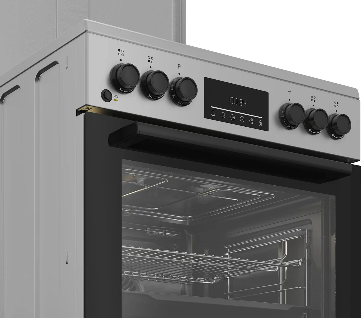 Комбінована плита Beko, 72 л, 60x60 см, з дисплеєм, конвекція, сірого кольору.