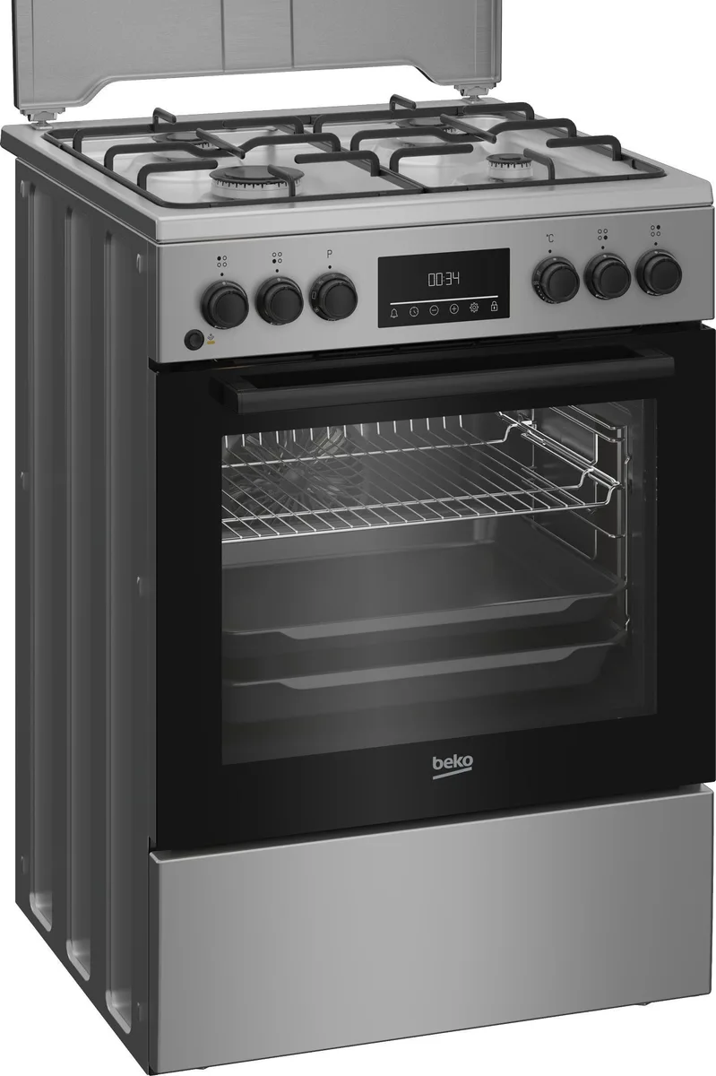 Комбінована плита Beko, 72 л, 60x60 см, з дисплеєм, конвекція, сірого кольору.