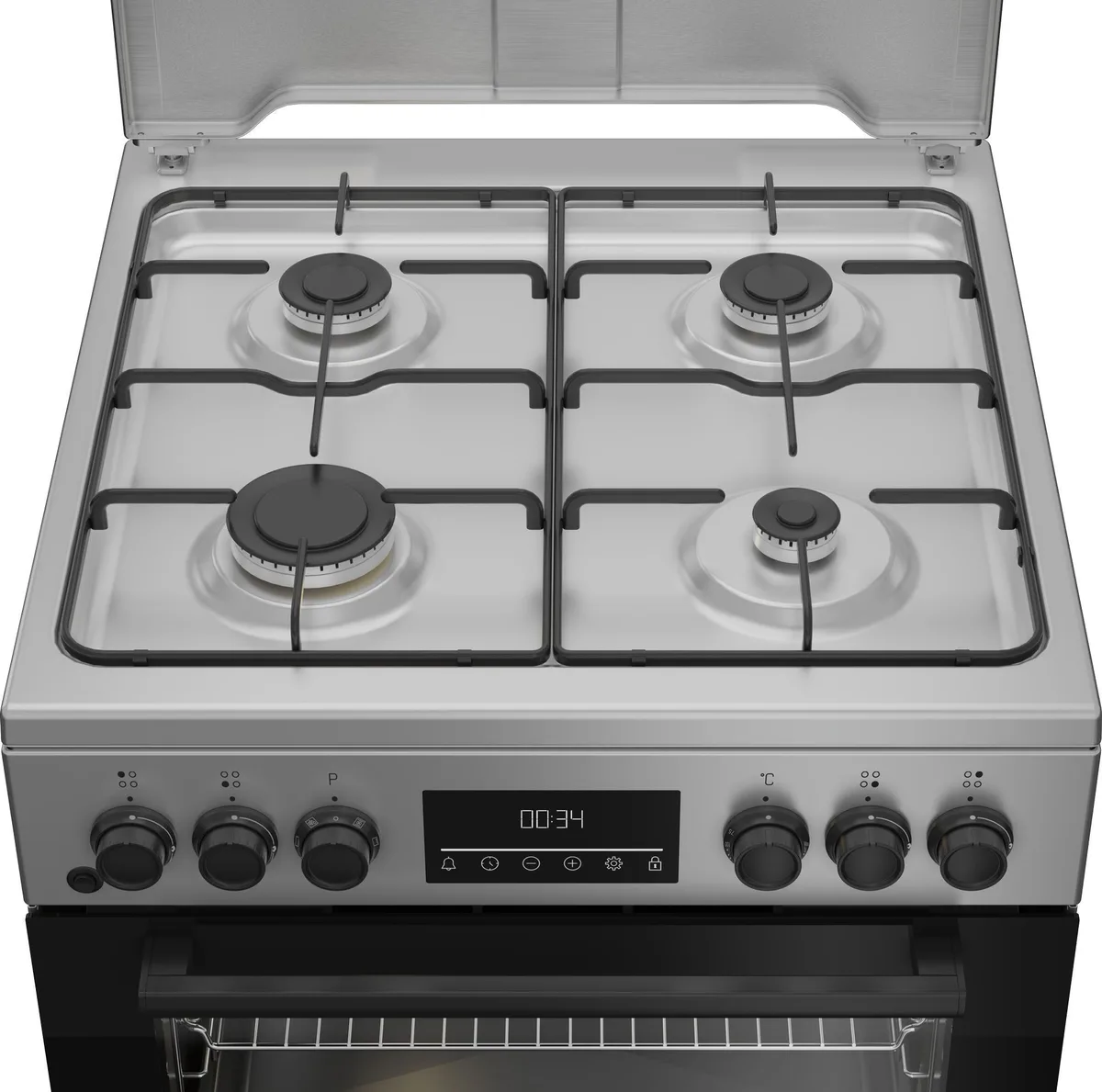 Комбінована плита Beko, 72 л, 60x60 см, з дисплеєм, конвекція, сірого кольору.