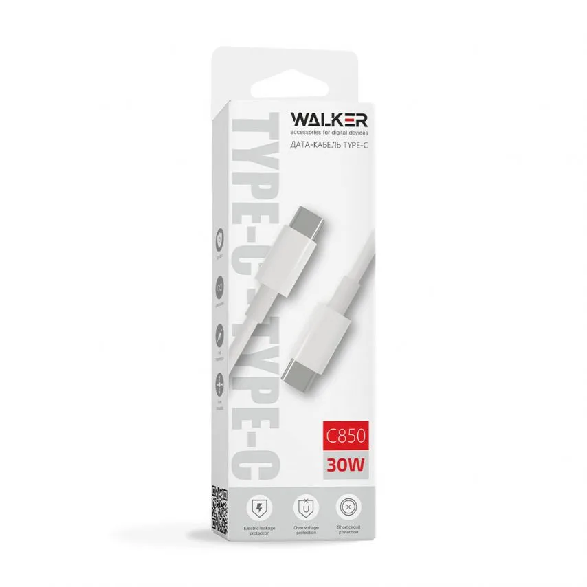 Кабель USB WALKER PVC 1м Type-C to Type-C белый 30W Quick Charge