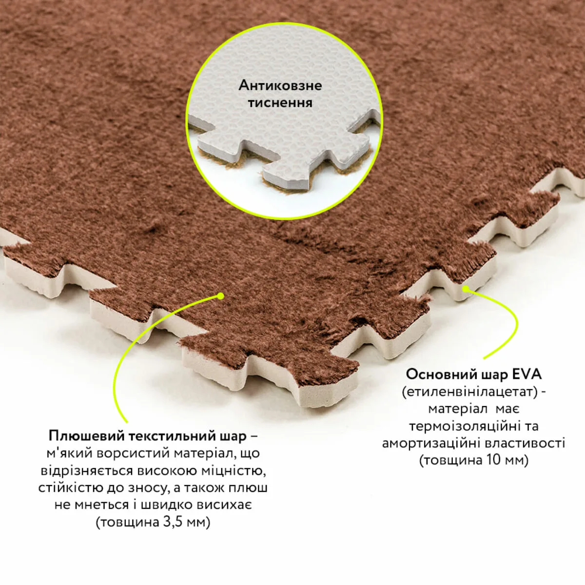 Пол-пазл плюшевый 600х600 мм EVA 10 мм Коричневый