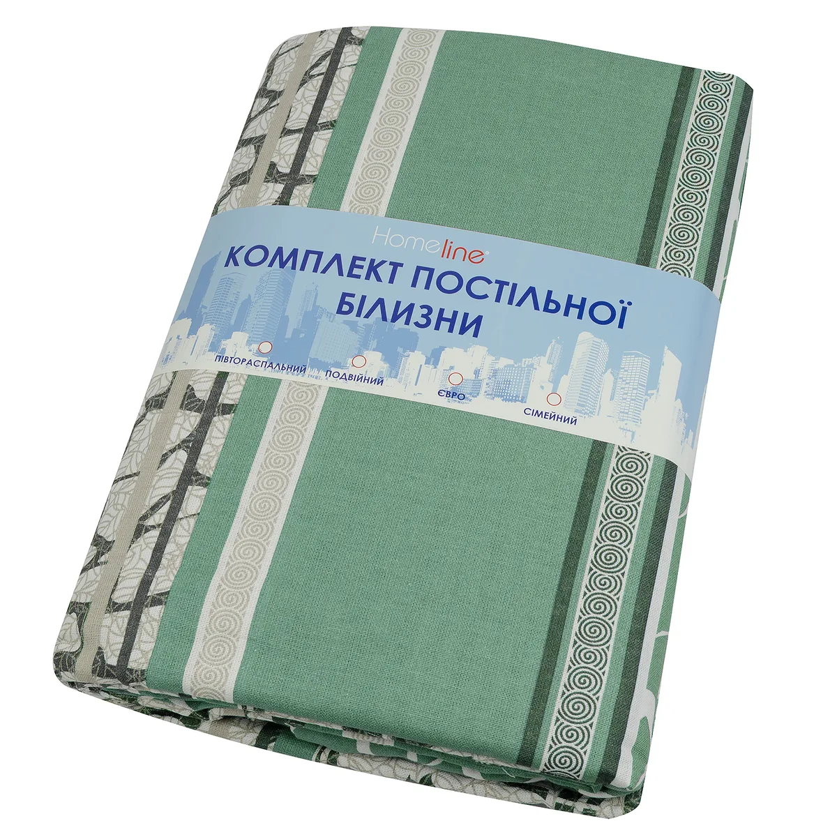 Півтораспальний комплект постільної білизни Home Line бязь 150х215 см зелений 70х70 см 2 шт