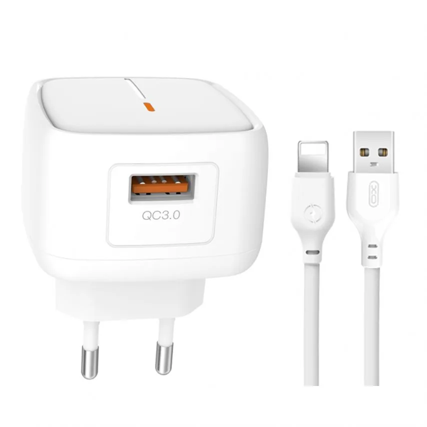 Зарядний пристрій XO 1USB 18W 3A Quick Charge білий з кабелем USB to Lightning 1м