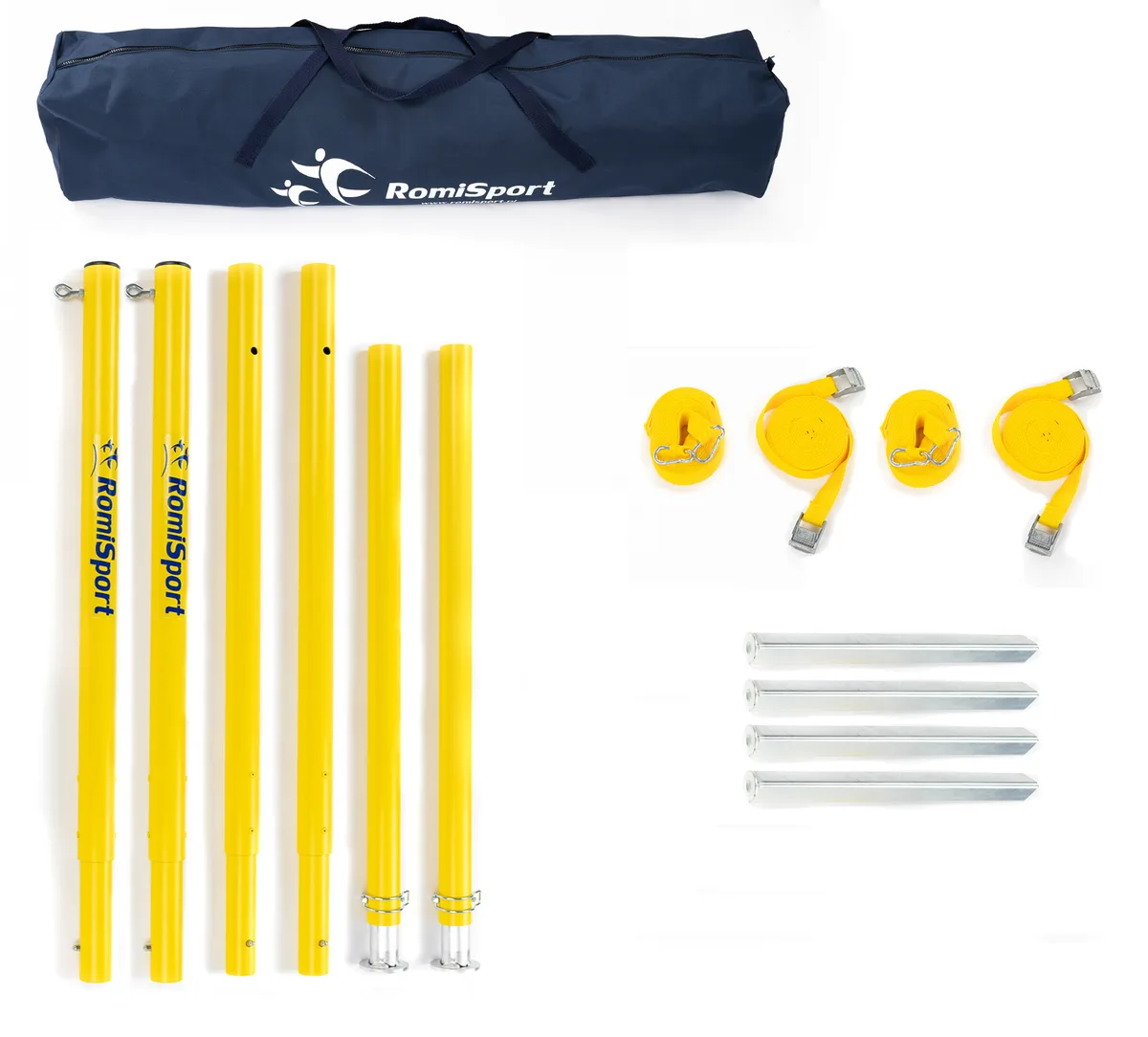 Стійки волейбольні RomiSport алюмінієві 249 см жовті складні