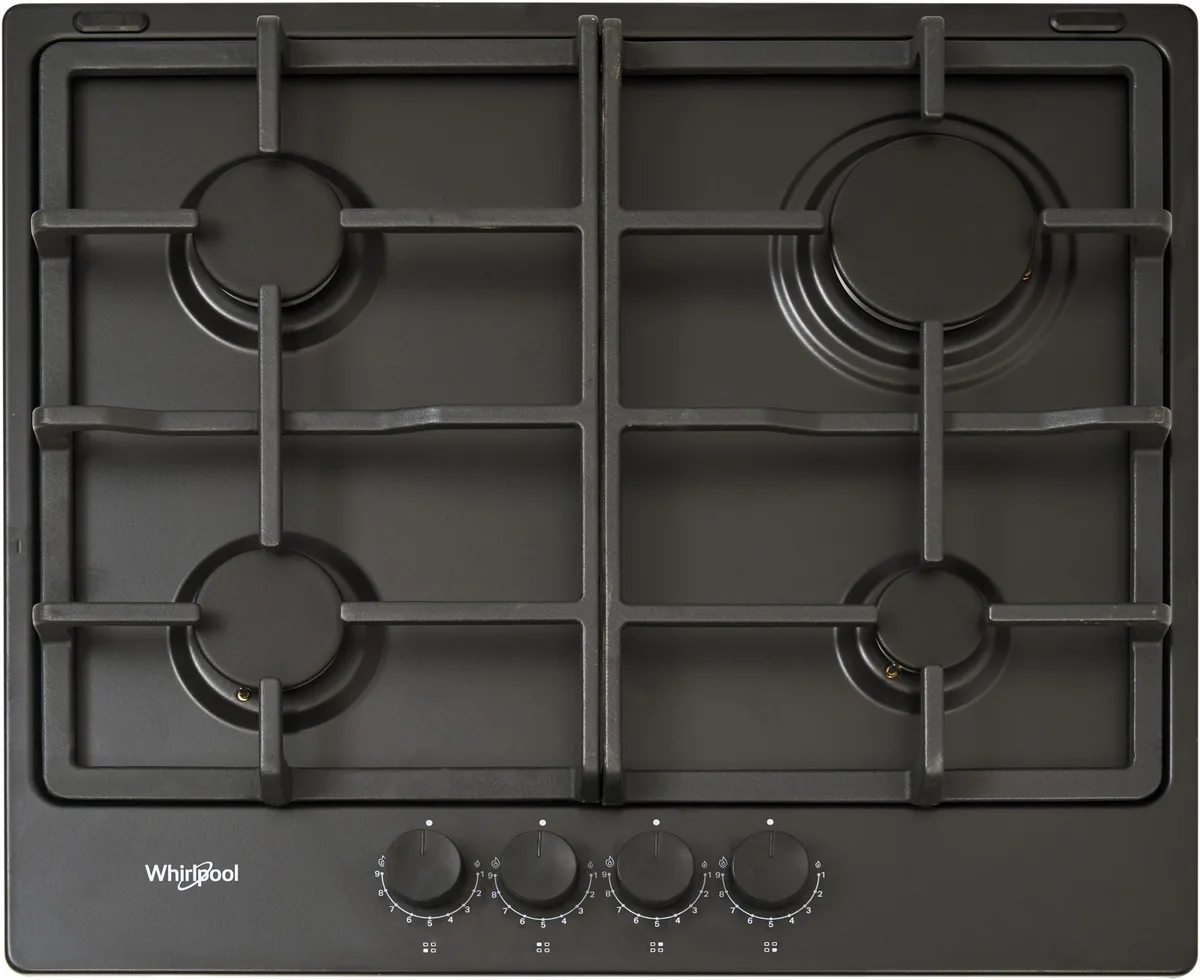 Газова варильна поверхня Whirlpool емаль 58х5,1х51 см чорна 4 конфорки