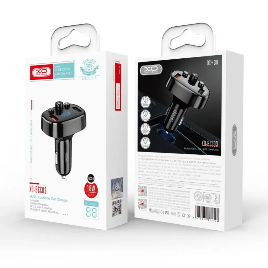 Автомобільний зарядний пристрій XO пластик 2USB 18W чорний