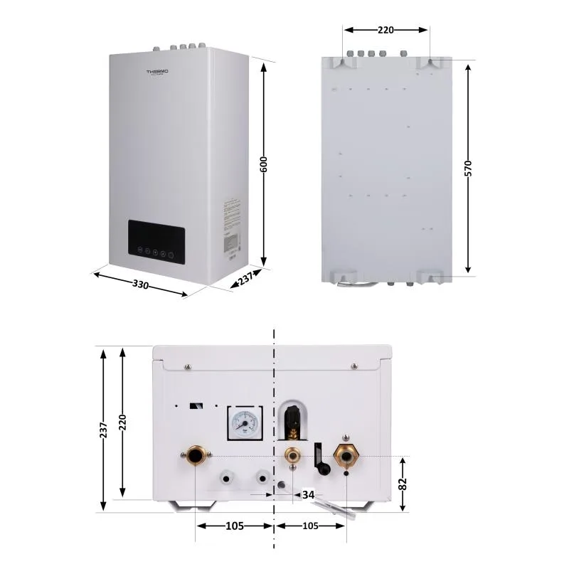 Електричний котел Thermo Alliance 8 кВт настінний з циркуляційним насосом 330х237х600 мм нержавіюча сталь