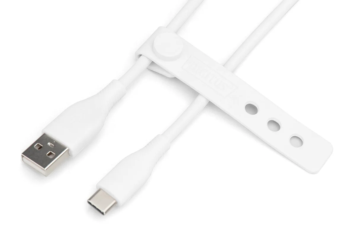 Кабель DIGITUS USB-A > USB-C заряджання/синхронізації, USB 2.0, 60W, силіконовий, 1м, білий