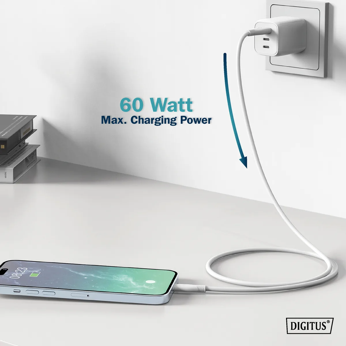 Кабель DIGITUS USB-A > USB-C заряджання/синхронізації, USB 2.0, 60W, силіконовий, 1м, білий
