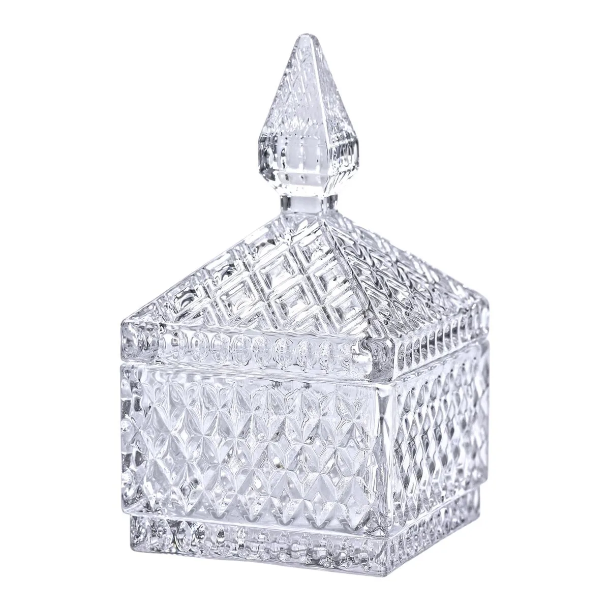 Стеклянная сахарница квадратная 8.5х8.5х15 см прозрачная с крышкой