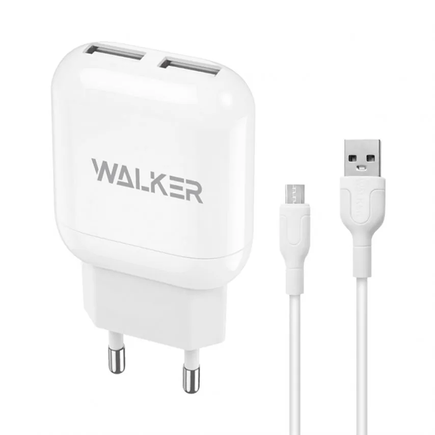 Сетевое зарядное устройство WALKER 2USB 2,4A 12W Белое