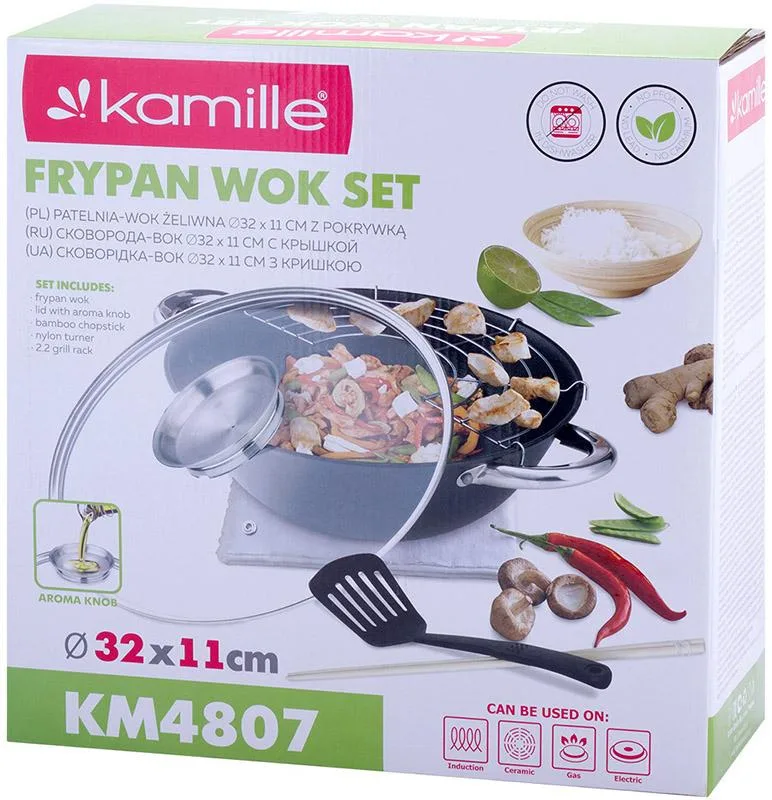 Казан чавунний Kamille 4,5 л з антипригарним покриттям мармурова крихта чорний