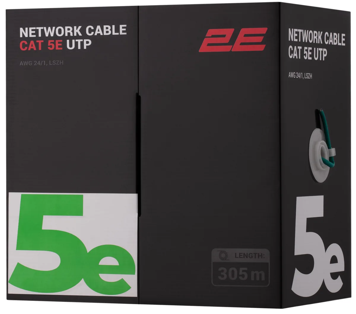 Кабель "вита пара" 2E CAT 5e, U-UTP, 305м, AWG 24/1, LSZH, зелений