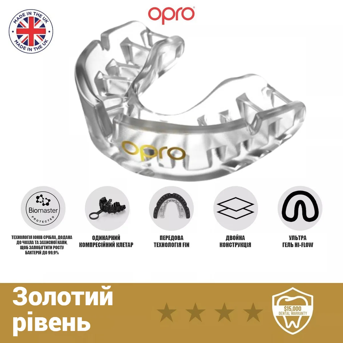 Капа OPRO Gold термопластик доросла Clear 11+
