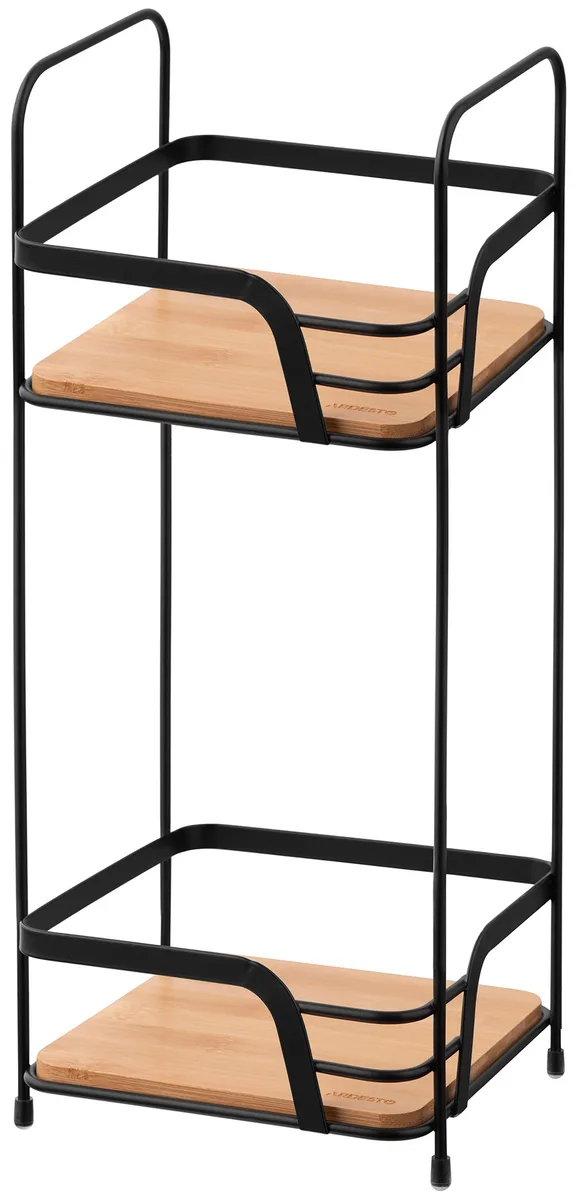 Полиця ARDESTO Minimalism, двоярусна, розміри 16х15.5х40 см, металевий каркас, бамукові елементи, чорного кольору.