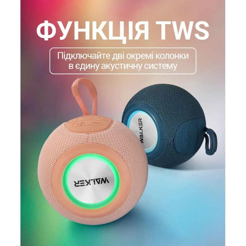 Портативна колонка WALKER Bluetooth 5W 111х111х87 мм ABS Рожева