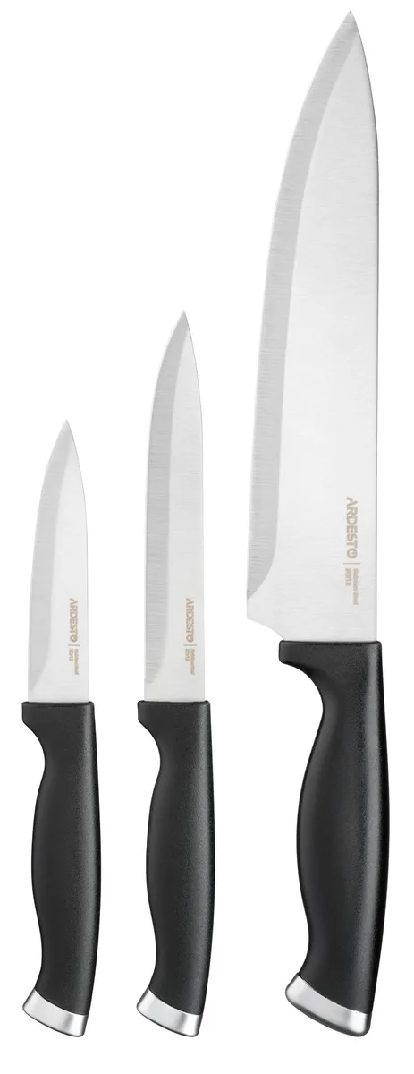 Набір кухонних ножів ARDESTO Gemini Gourmet, 3 шт., з нержавіючої сталі та пластиковими ручками, чорного кольору.