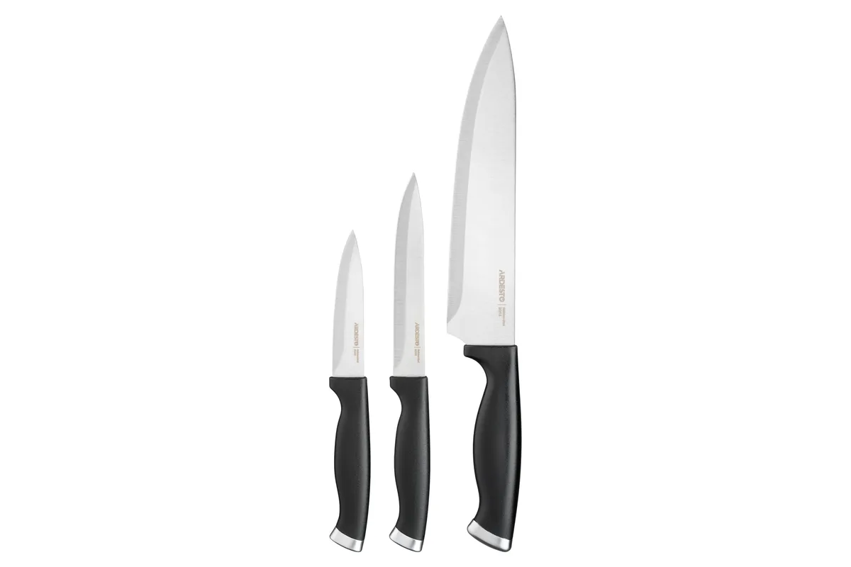 Набор кухонных ножей ARDESTO Gemini Gourmet, 3 шт., из нержавеющей стали и пластиковыми ручками, черного цвета.
