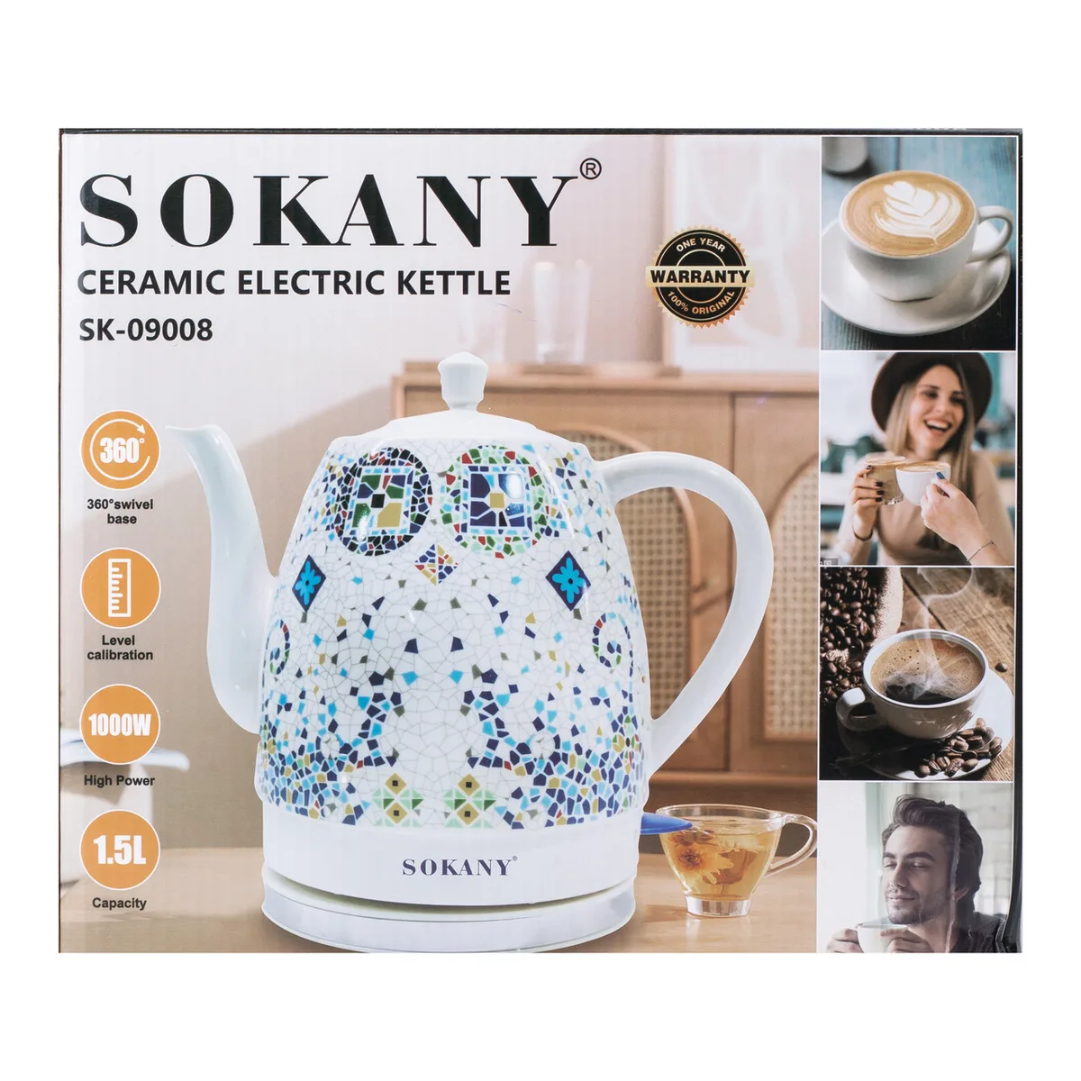 Електричний чайник Sokany Кераміка 1,5 л Білий