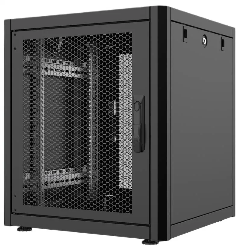 Шкаф MIRSAN 19", 26U, GTN, перфорированные двери, 600x600 мм, максимальный вес 1000 кг, черный.