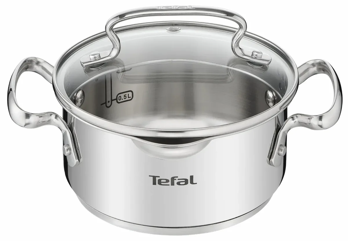 Каструля Tefal DUETTO+, об'ємом 1.5л, з кришкою, виготовлена з нержавіючої сталі та скла.