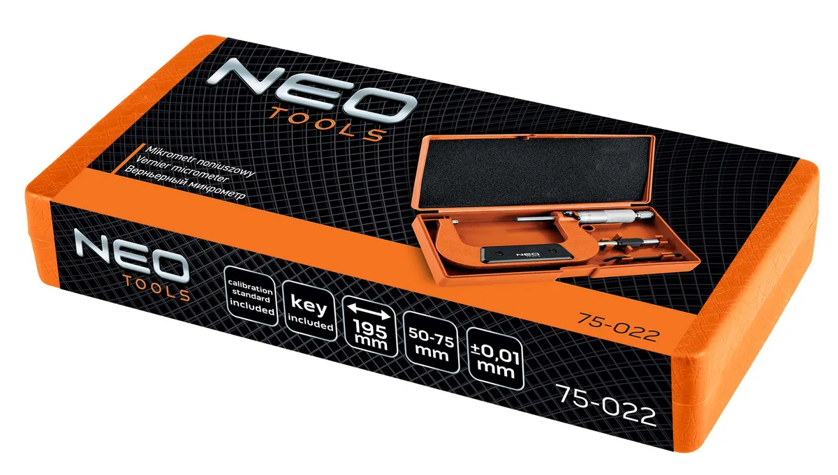 Мікрометр Neo Tools з верньєром 50-75мм, точність ±0.01мм/м