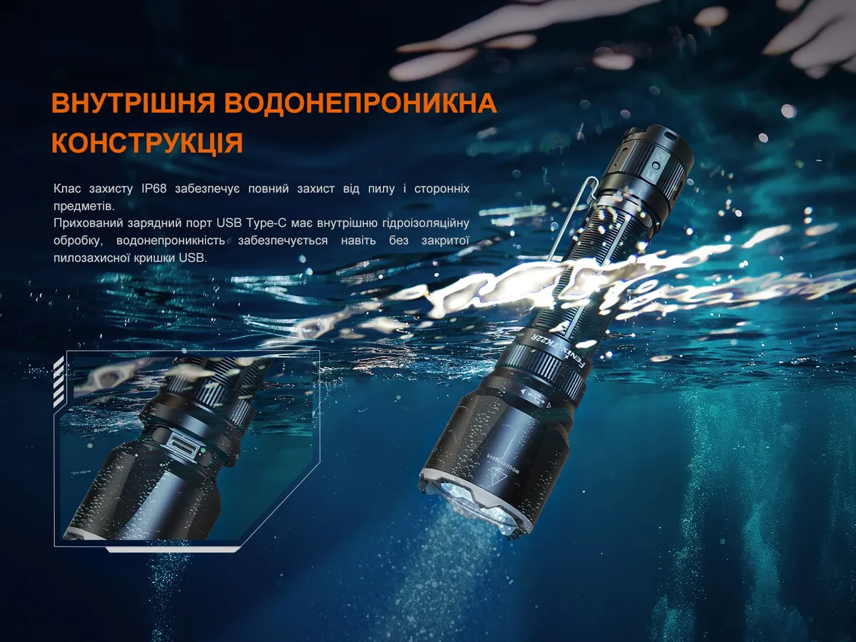 Ліхтар ручний Fenix алюміній 158х40х25 4 мм чорний 3200 лм IP68