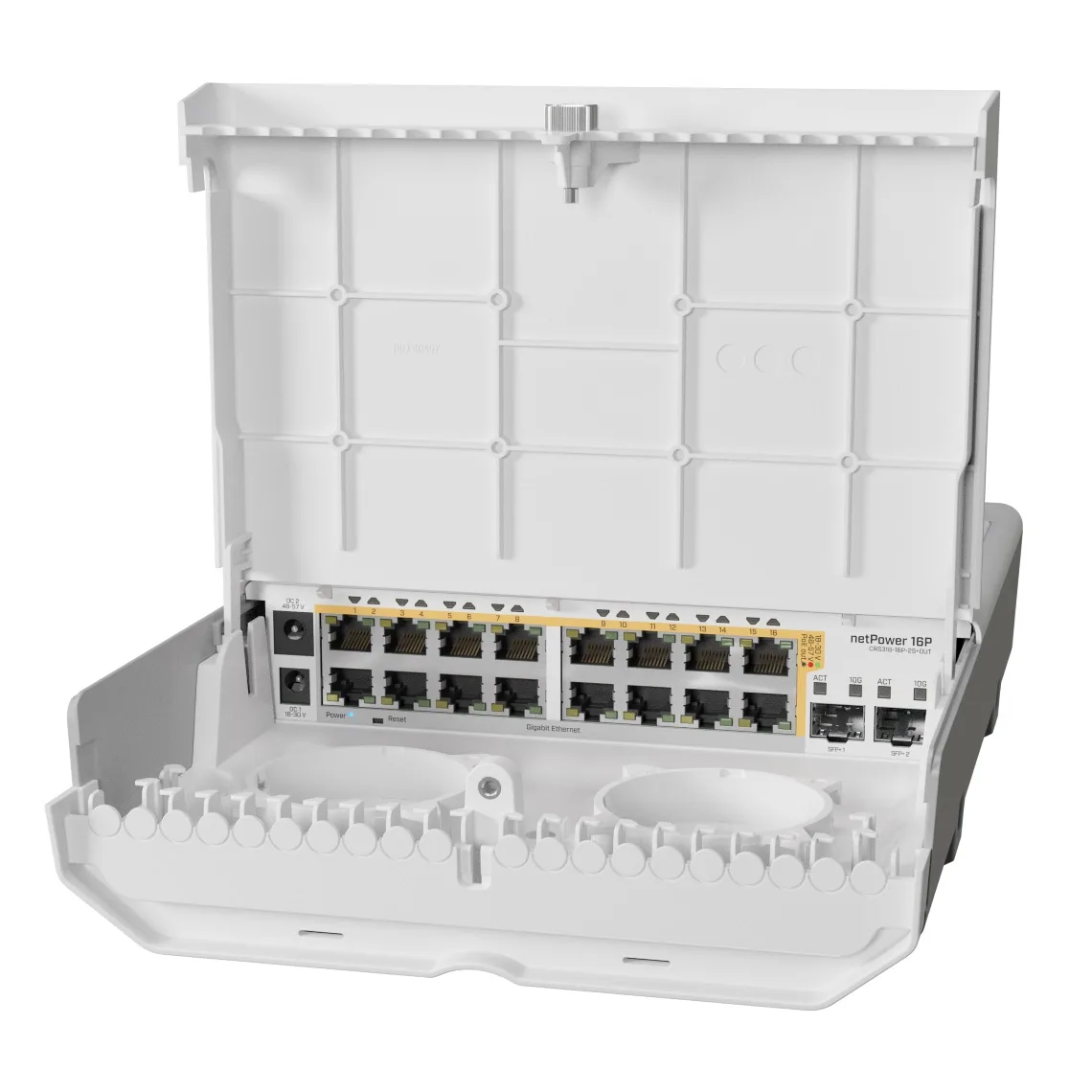 Комутатор MikroTik PoE 16 портів Gigabit Ethernet 2 SFP+ для зовнішнього використання