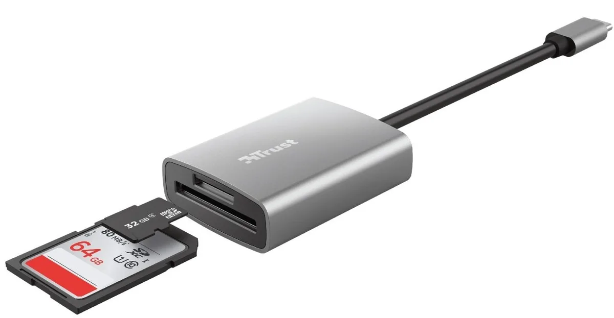 Кардрідер Trust Dalyx USB-С > SD/microSD, Алюміній, 0.08м, Сірий